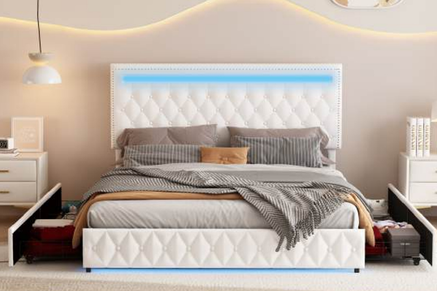 4471-1-3D Skuffer Oppbevaring Smart Ambient Lighting Sengeramme