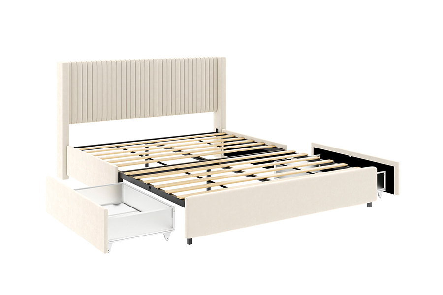 N18 Moderne beige polstret myk seng Justerbar polstret oppbevaringsseng