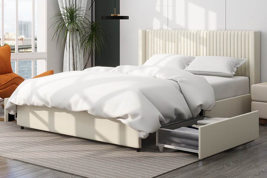 N18 Moderne beige polstret myk seng Justerbar polstret oppbevaringsseng