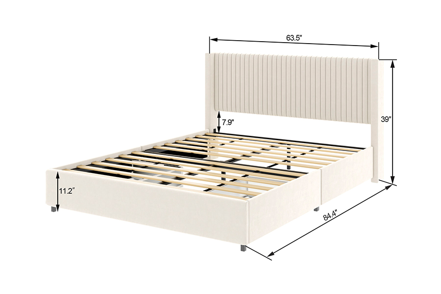 N18 Moderne beige polstret myk seng Justerbar polstret oppbevaringsseng