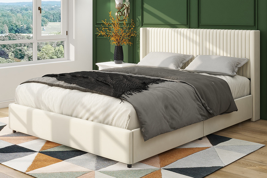 N18 Moderne beige polstret myk seng Justerbar polstret oppbevaringsseng