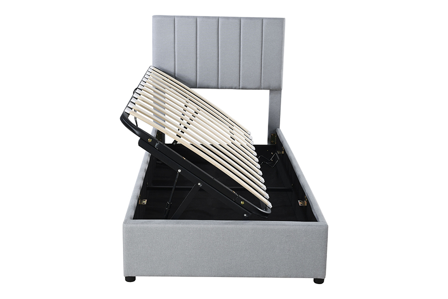 N16 Modern Grey Stoff Løftbar oppbevaringsfunksjon Polstret Oppbevaring Sengeramme