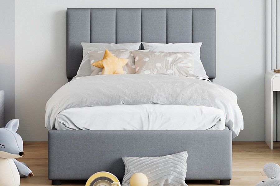 N16 Modern Grey Stoff Løftbar oppbevaringsfunksjon Polstret Oppbevaring Sengeramme