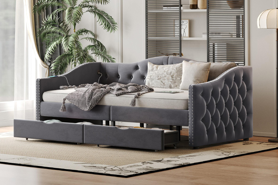 N13 Europeisk moderne grå fløyelspute Oppbevaring Sovesofa