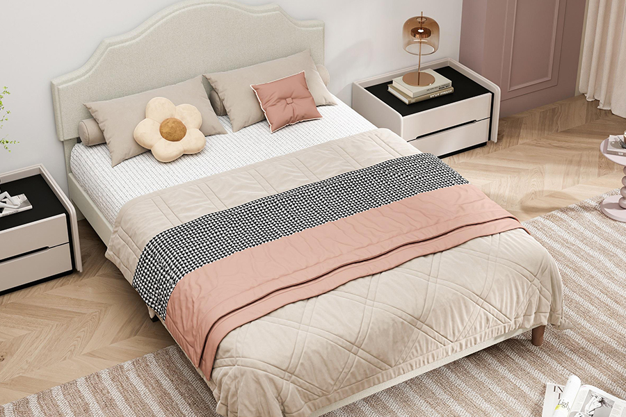 N21 høykvalitets beige stoff Queen Size stoppet seng