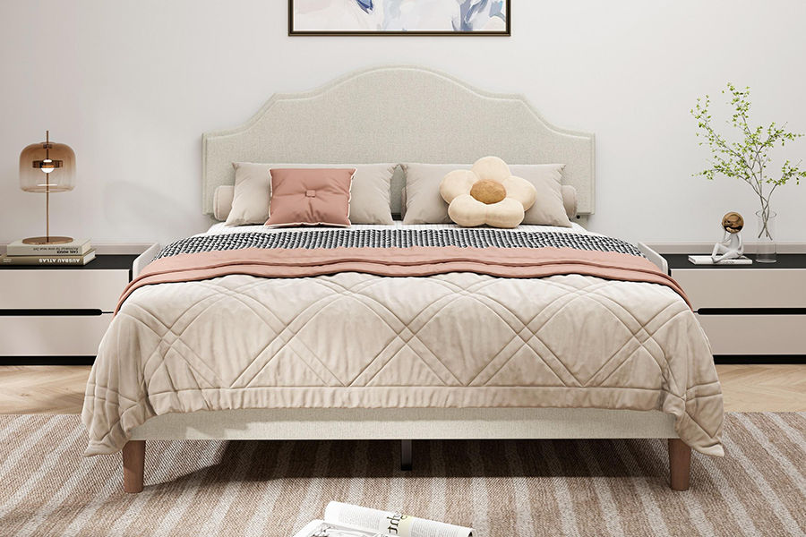 N21 høykvalitets beige stoff Queen Size stoppet seng