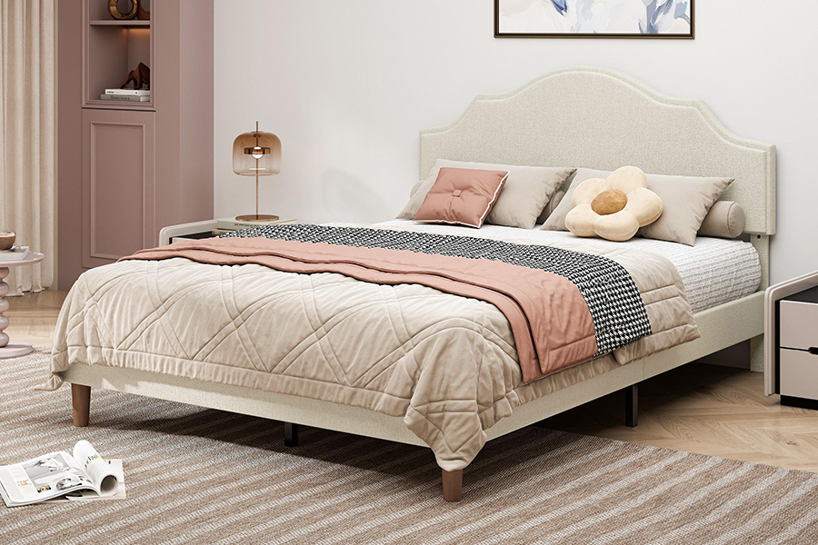 N21 høykvalitets beige stoff Queen Size stoppet seng