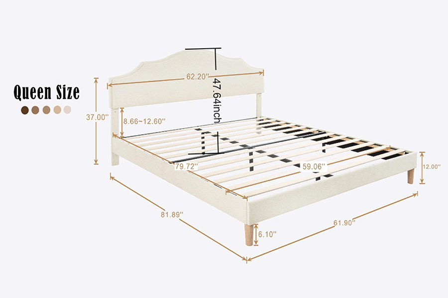 N21 høykvalitets beige stoff Queen Size stoppet seng