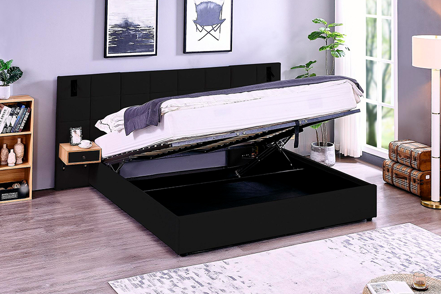 N6 Justerbar Sengeramme Myk Seng Materiale LED Polstret Sengeramme
