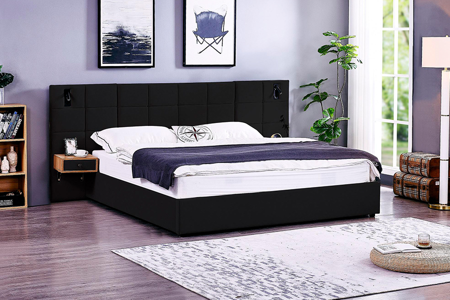 N6 Justerbar Sengeramme Myk Seng Materiale LED Polstret Sengeramme
