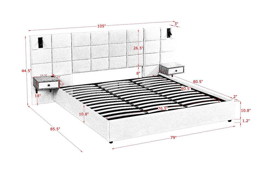 N6 Justerbar Sengeramme Myk Seng Materiale LED Polstret Sengeramme