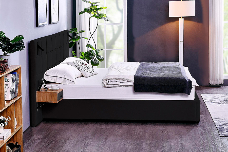N6 Justerbar Sengeramme Myk Seng Materiale LED Polstret Sengeramme