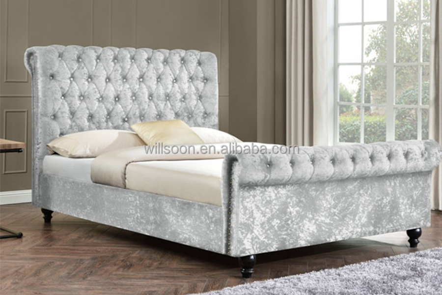 1153 Velvet Stoff S-Shape Design Polstret Seng