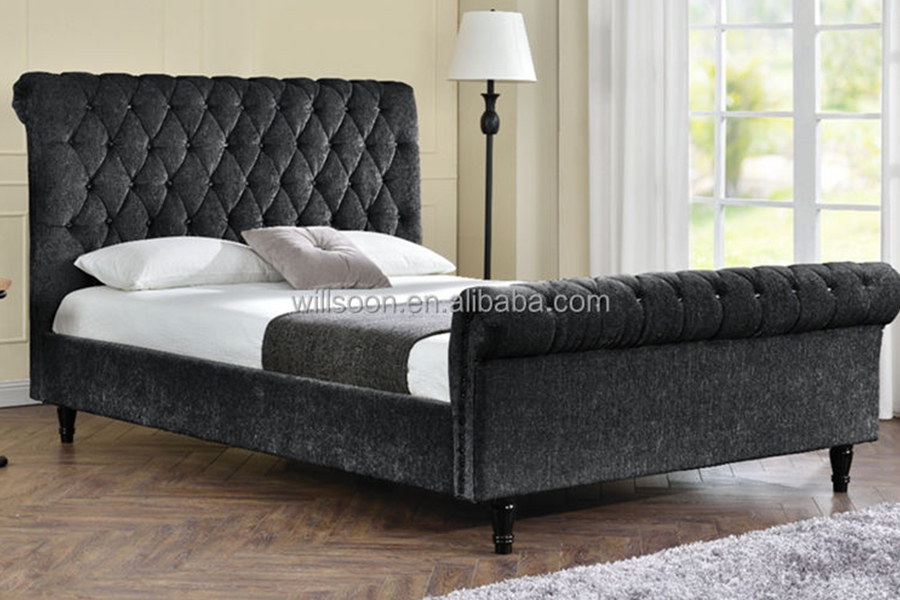 1153 Velvet Stoff S-Shape Design Polstret Seng