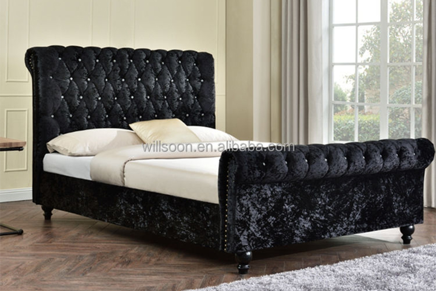 1153 Velvet Stoff S-Shape Design Polstret Seng