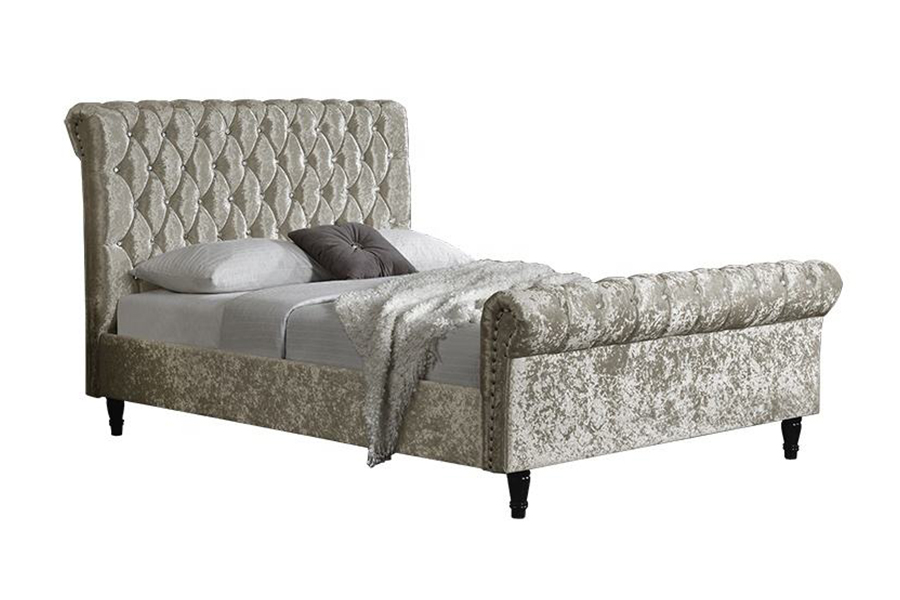 1153 Velvet Stoff S-Shape Design Polstret Seng