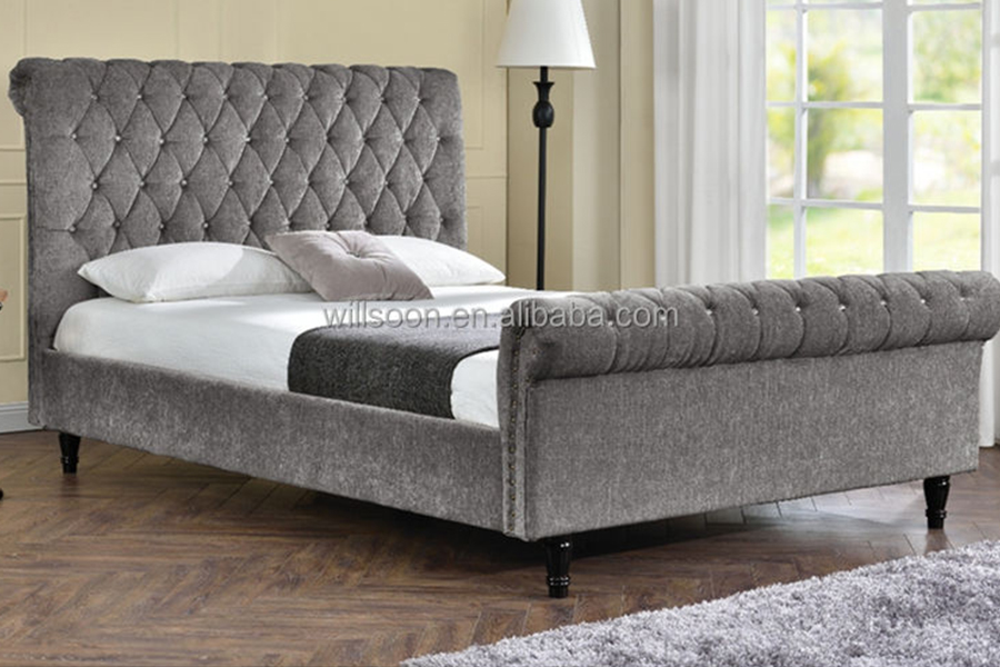 1153 Velvet Stoff S-Shape Design Polstret Seng