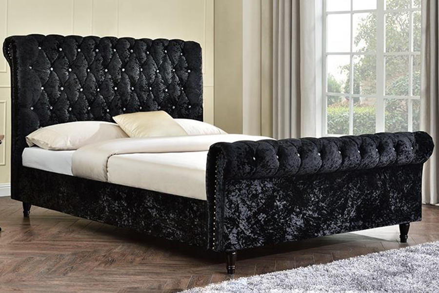1153 Velvet Stoff S-Shape Design Polstret Seng