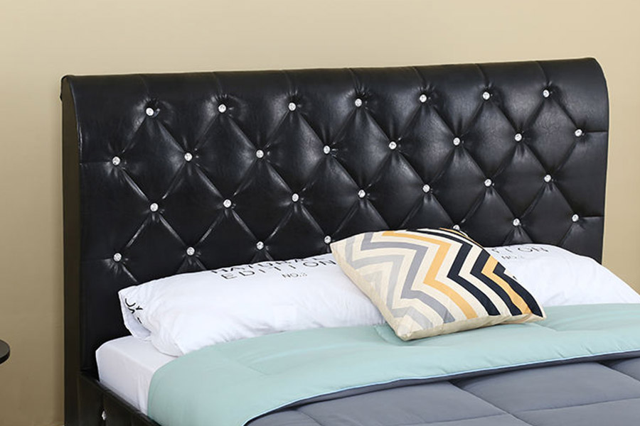 1367 Black Leather Soft Pu Headboard Polstret Seng