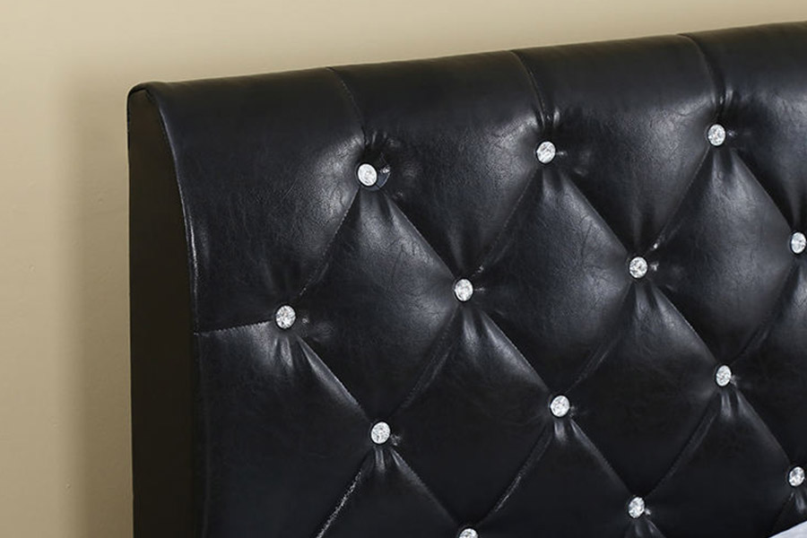 1367 Black Leather Soft Pu Headboard Polstret Seng