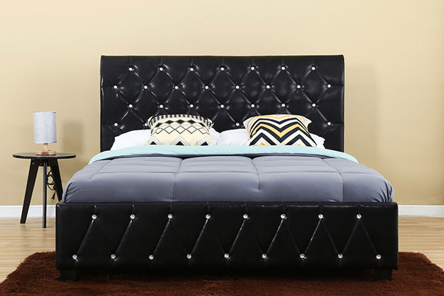 1367 Black Leather Soft Pu Headboard Polstret Seng