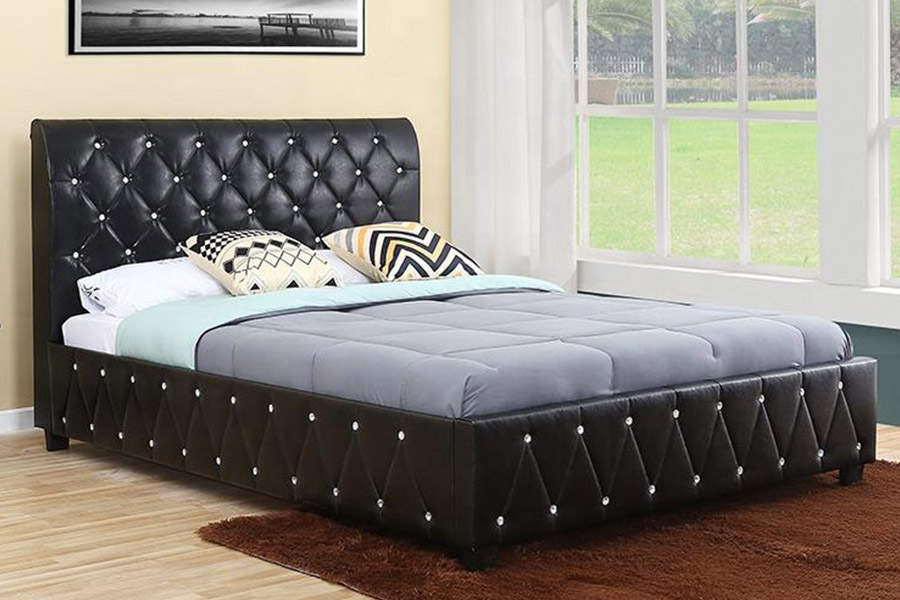 1367 Black Leather Soft Pu Headboard Polstret Seng