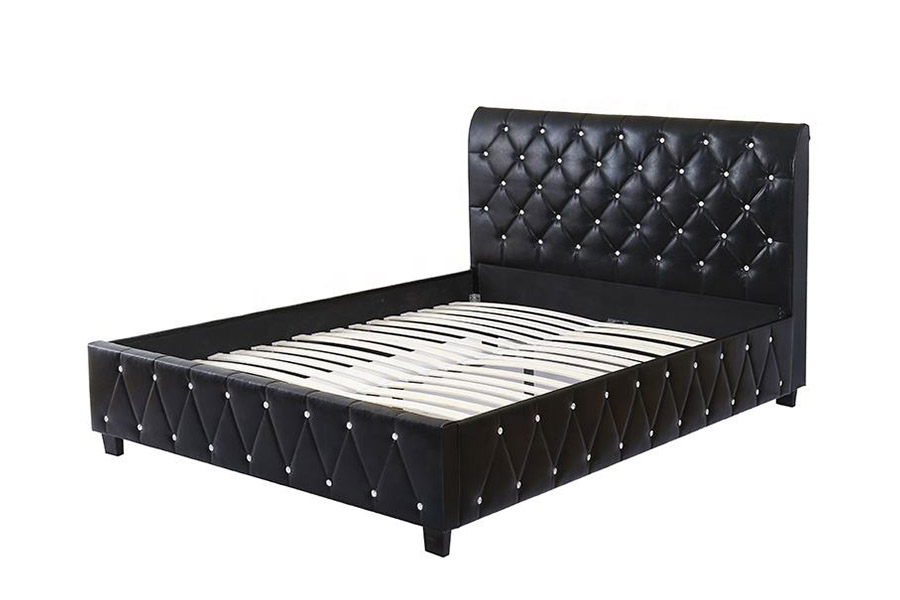 1367 Black Leather Soft Pu Headboard Polstret Seng