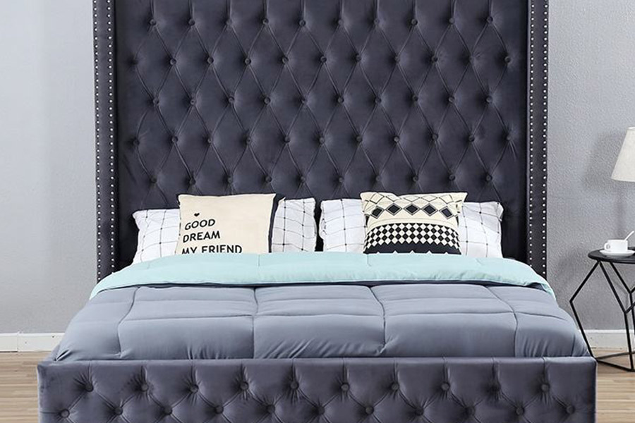 1351 Modern Luxury Design Wingback Bed Polstret Seng