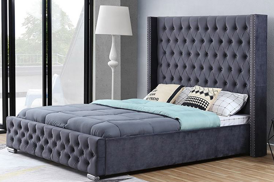 1351 Modern Luxury Design Wingback Bed Polstret Seng