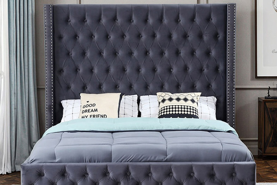 1351 Modern Luxury Design Wingback Bed Polstret Seng
