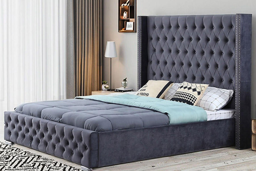1351 Modern Luxury Design Wingback Bed Polstret Seng