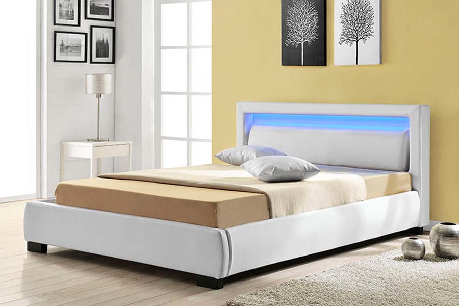 1857 Moderne moderne kunstskinn LED-polstret sengeramme