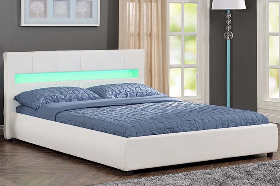 1813 Hvit PU myk seng LED Polstret sengeramme