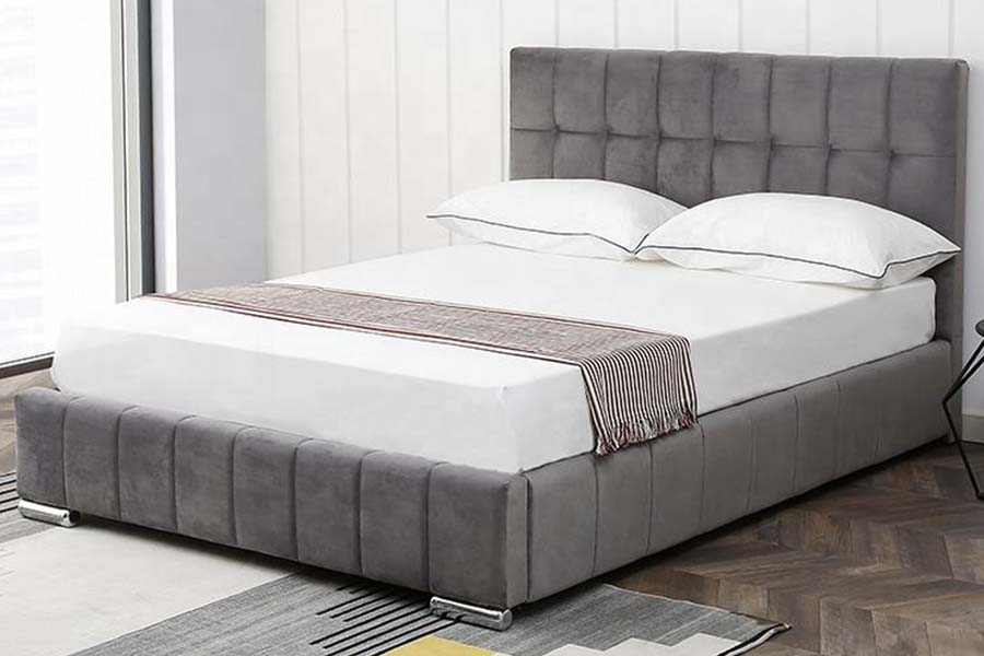 1555 Square Block Headboard Fløyel Stoff Polstret Seng