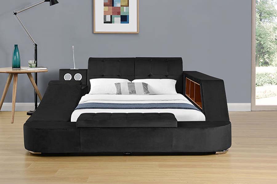 1550 Moderne Dobbel Leather Stoff Seng Polstret Oppbevaring Sengeramme