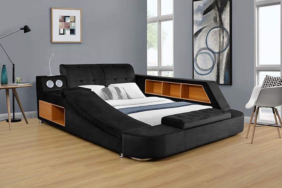 1550 Moderne Dobbel Leather Stoff Seng Polstret Oppbevaring Sengeramme