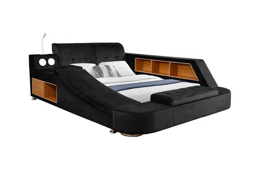 1550 Moderne Dobbel Leather Stoff Seng Polstret Oppbevaring Sengeramme