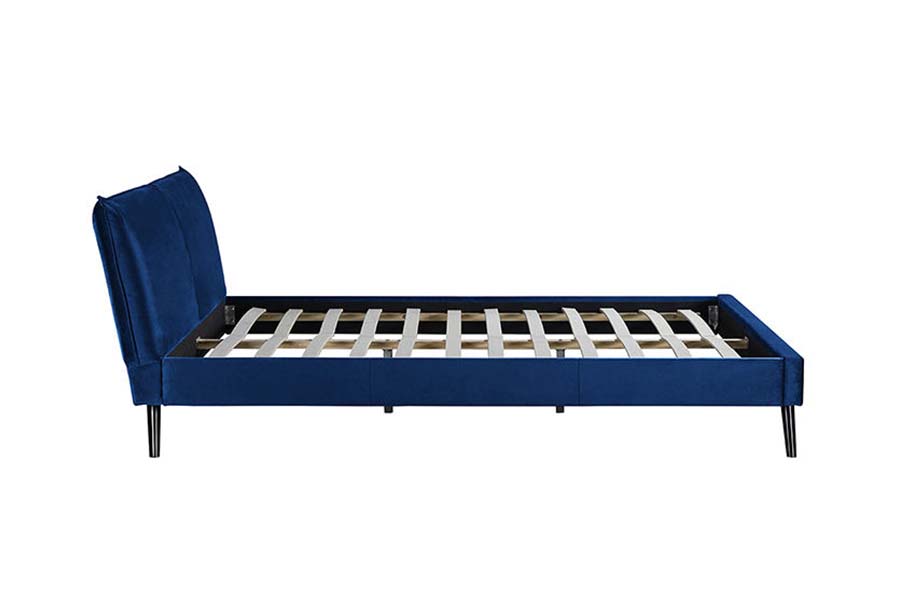 1494 Wooden Leg Queen Bed Blue Soft Headboard Polstret seng