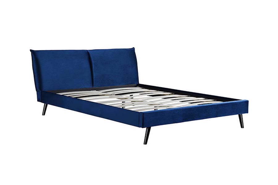 1494 Wooden Leg Queen Bed Blue Soft Headboard Polstret seng