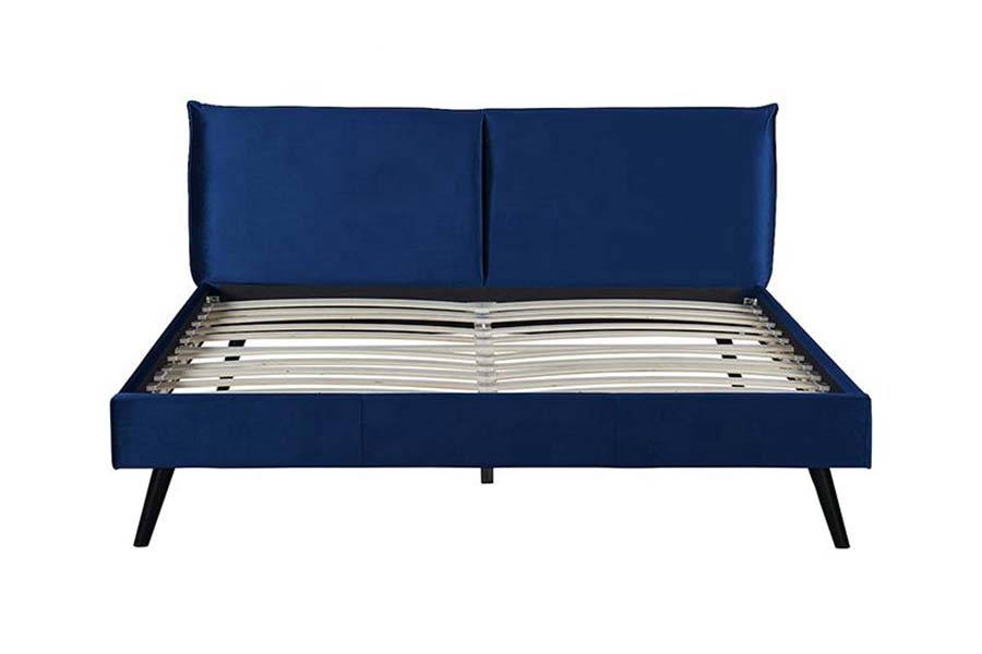 1494 Wooden Leg Queen Bed Blue Soft Headboard Polstret seng