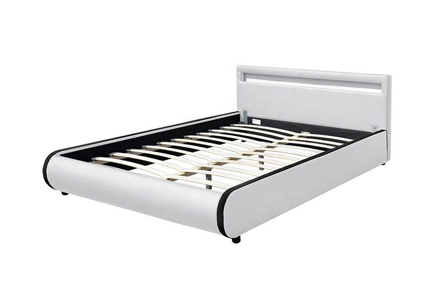 1125-1 dobbel PU-skinn polstret seng i massivt tre