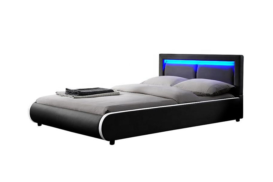 1124-1 moderne europeisk LED polstret sengeramme i skinn