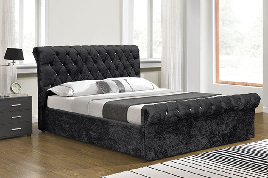 1153G Chesterfield Crushed Velvet Crystal Ottoman Storage Bed