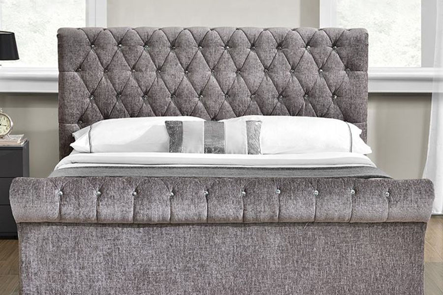 1153G Chesterfield Crushed Velvet Crystal Ottoman Storage Bed
