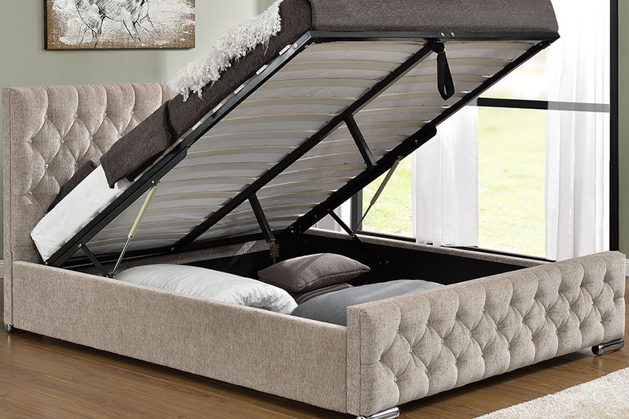 1151G Luxury Velvet Lift King Oppbevaring Tufted Sengeramme