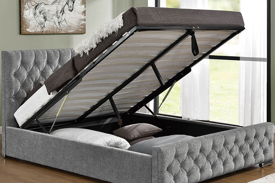 1151G Luxury Velvet Lift King Oppbevaring Tufted Sengeramme