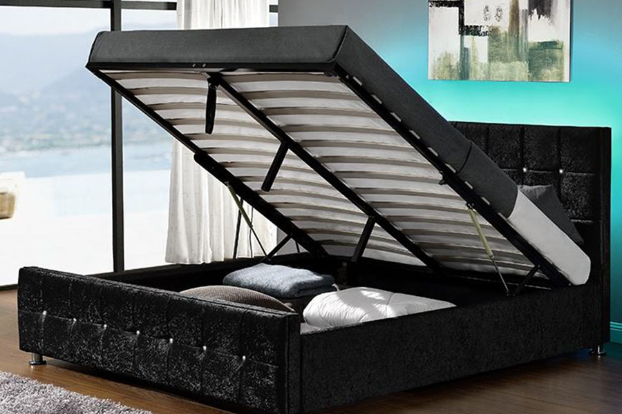 1149-1G Modern Chenille Velvet LED Gas Lift Oppbevaringsseng
