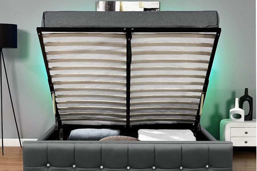 1149-1G Modern Chenille Velvet LED Gas Lift Oppbevaringsseng