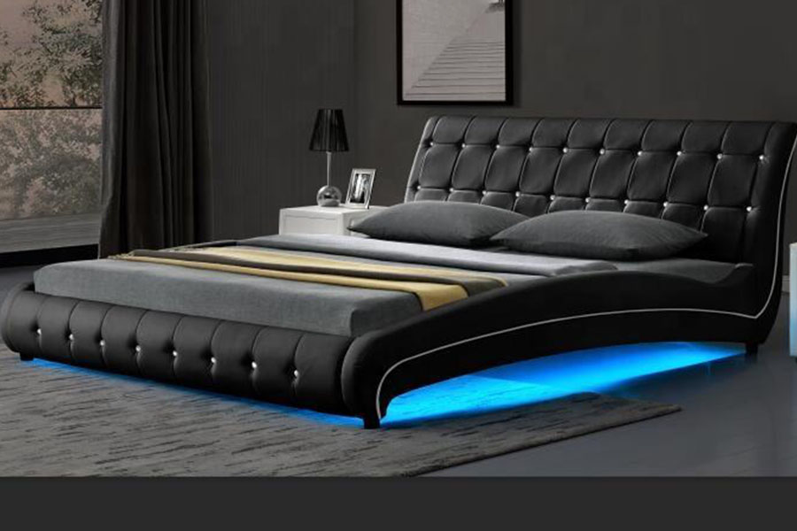 1144-1 Tufted Faux Leather Luxury LED Polstret sengeramme