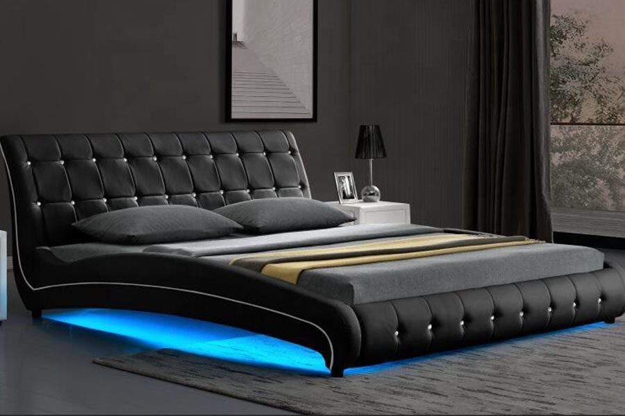 1144-1 Tufted Faux Leather Luxury LED Polstret sengeramme